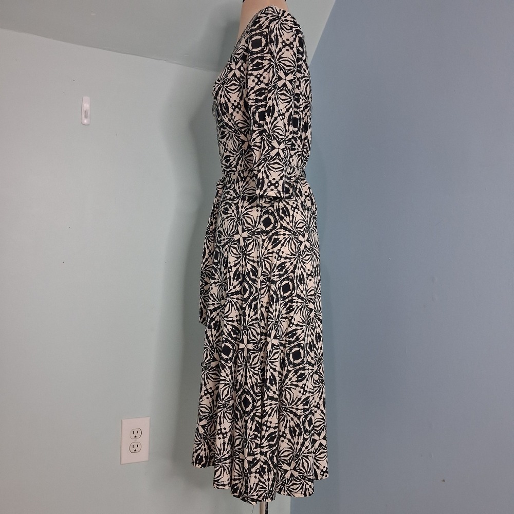 Leota High Modern Midi Dress Hand Made NY USA Belted Geometric 3/4 Sleeve SZ L - Picture 10 of 12